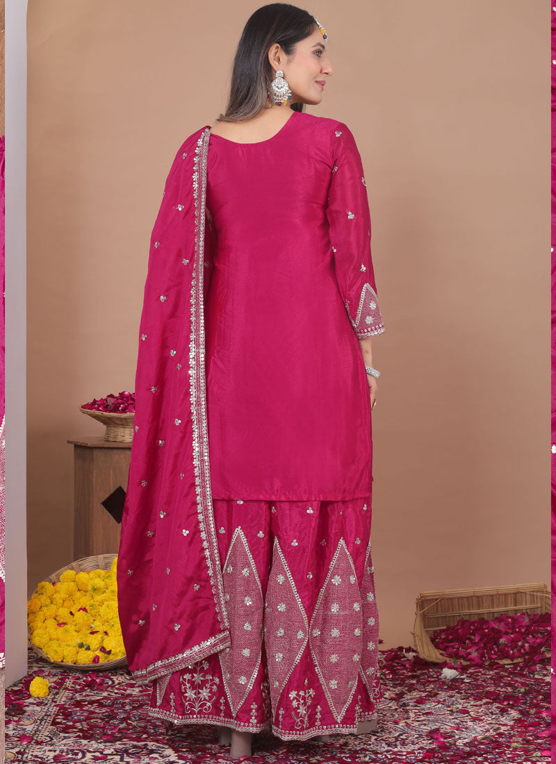 Prazu Fashion Pink Chinon Silk Sequin Embroidered Sharara Suit