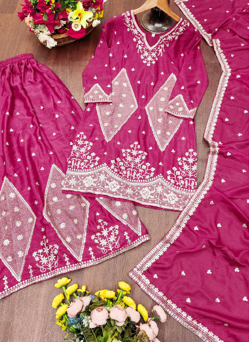 Prazu Fashion Pink Chinon Silk Sequin Embroidered Sharara Suit