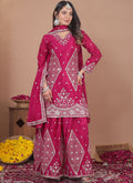 Prazu Fashion Pink Chinon Silk Sequin Embroidered Sharara Suit