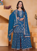 Prazu Fashion Blue Georgette Sequin Embroidered Sharara Suit