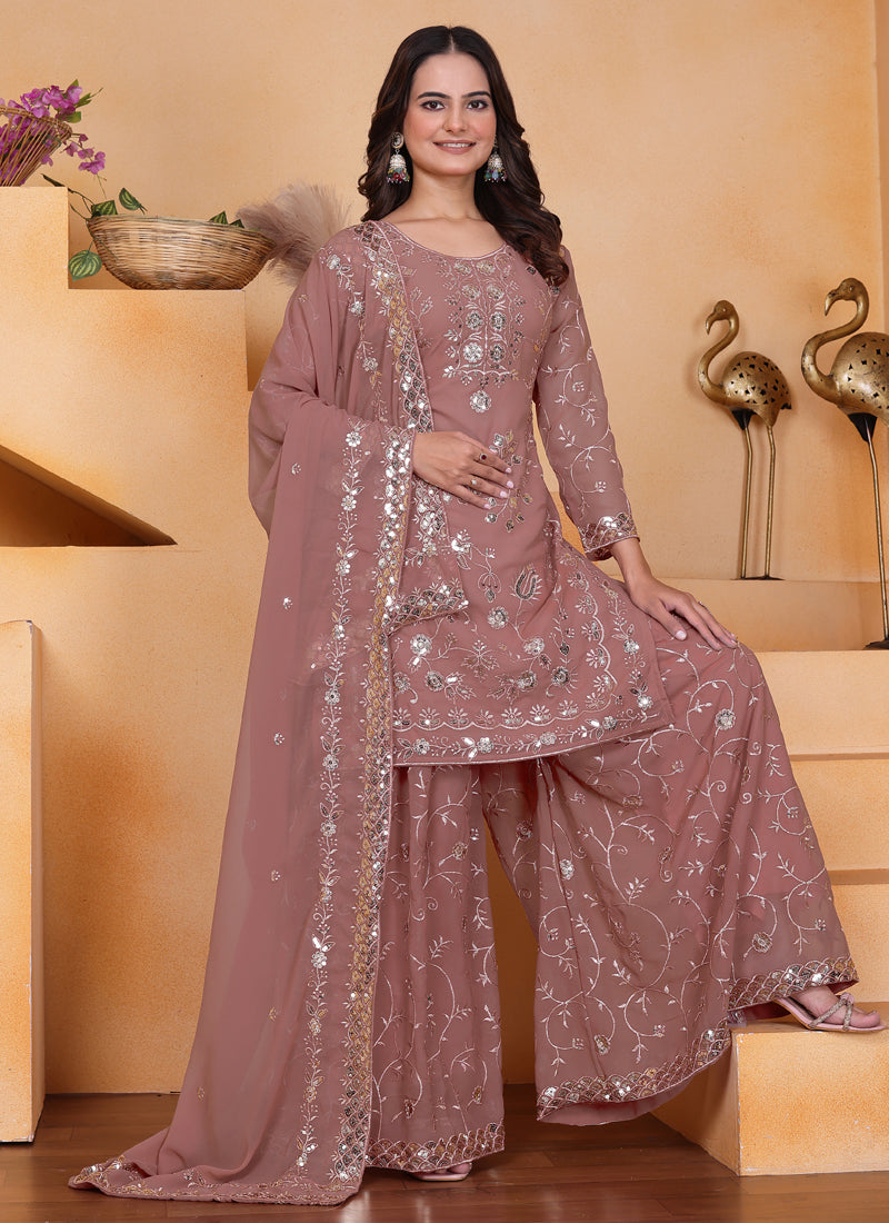 Prazu Fashion Onion Pink Georgette Sequin Embroidered Sharara Suit