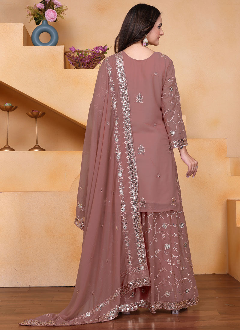 Prazu Fashion Onion Pink Georgette Sequin Embroidered Sharara Suit
