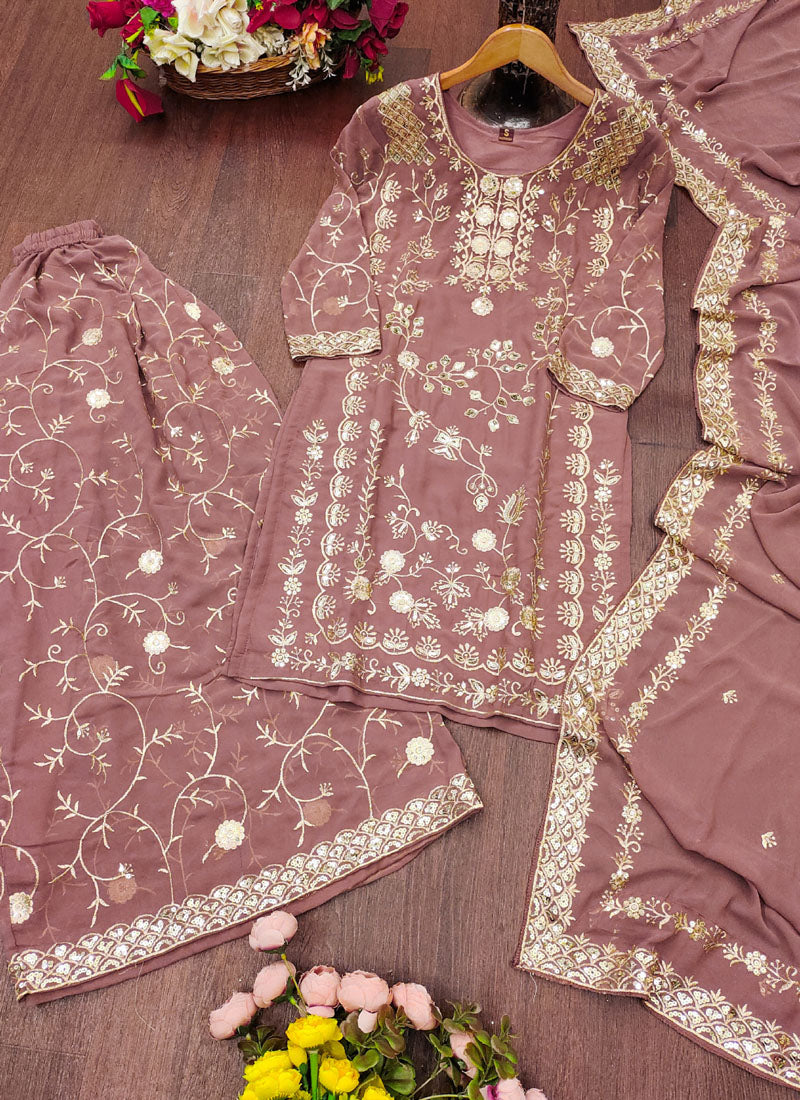 Prazu Fashion Onion Pink Georgette Sequin Embroidered Sharara Suit