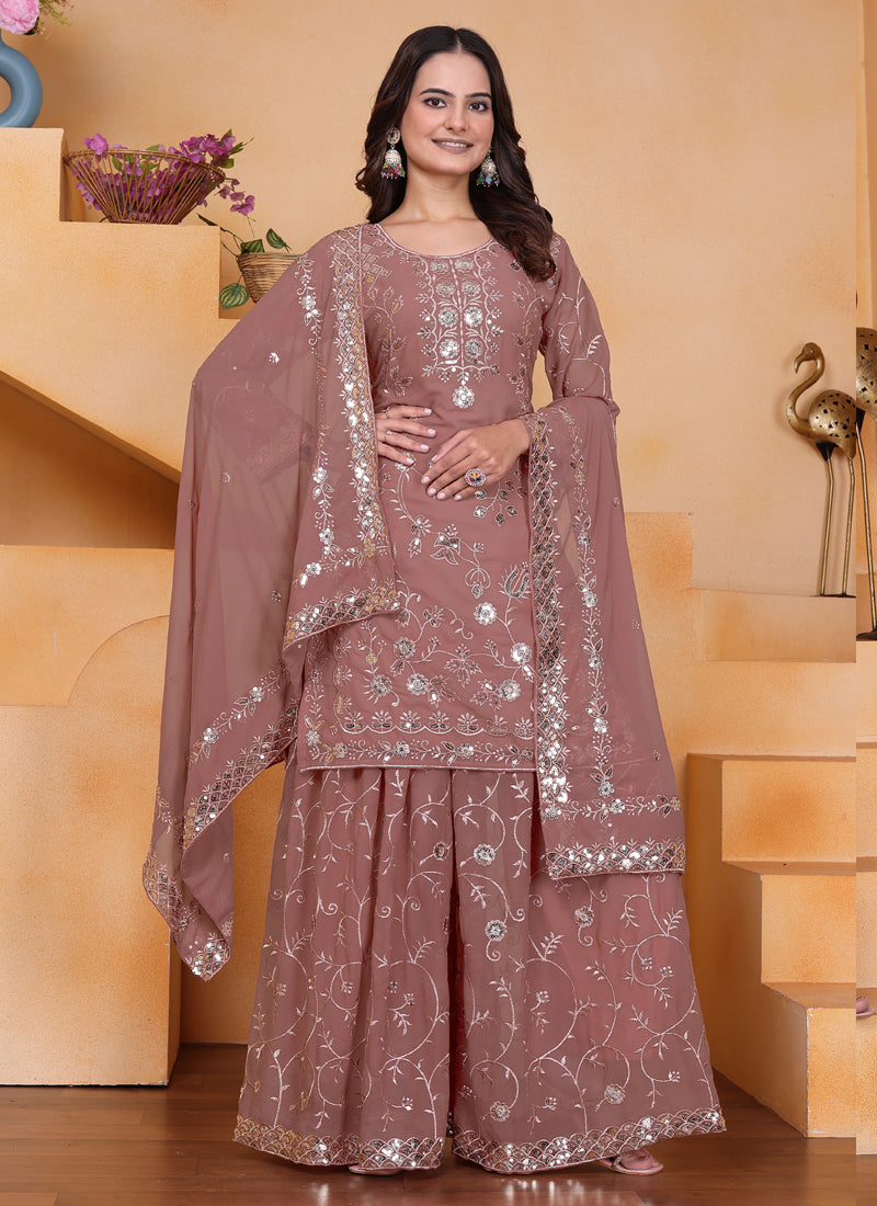 Prazu Fashion Onion Pink Georgette Sequin Embroidered Sharara Suit