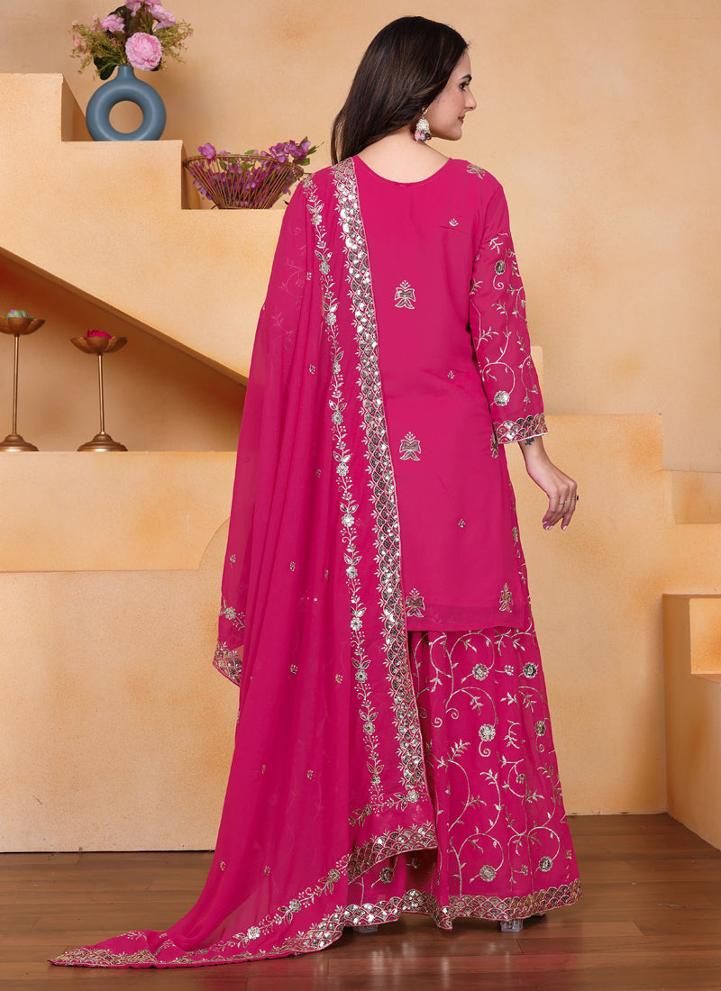 Prazu Fashion Pink Georgette Sequin Embroidered Sharara Suit