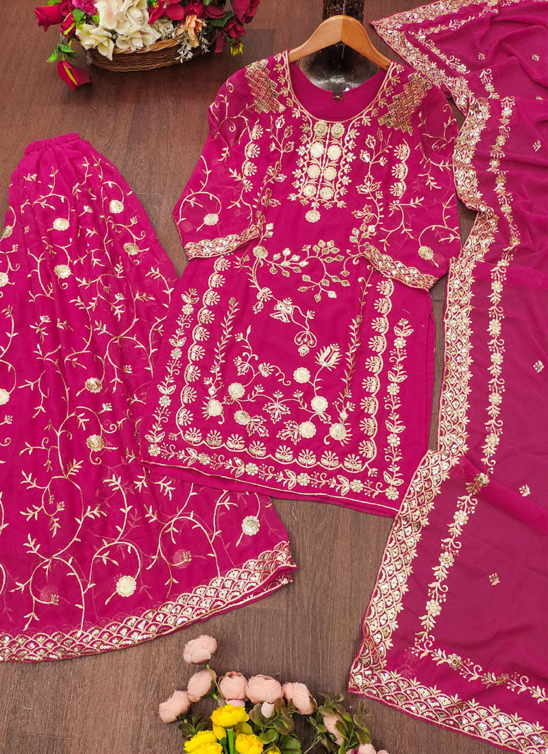Prazu Fashion Pink Georgette Sequin Embroidered Sharara Suit