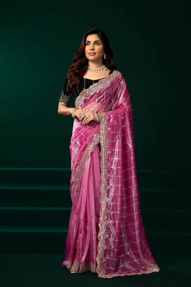 Joban Fashion Pink Net Party Wear Sarees