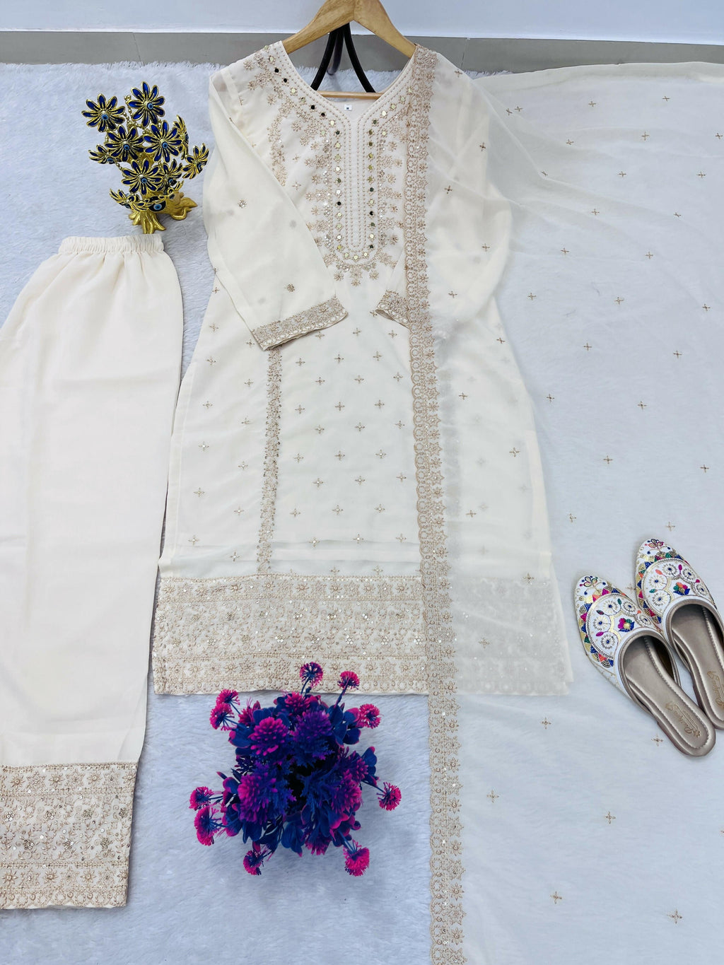 Teeya Creation White Color Faux Georgette Embroidery Work Party Wear Salwar Suit