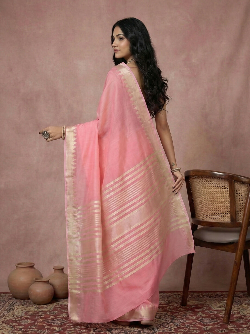 Shree Shyam Fashion Coral Pink Cotton Saree