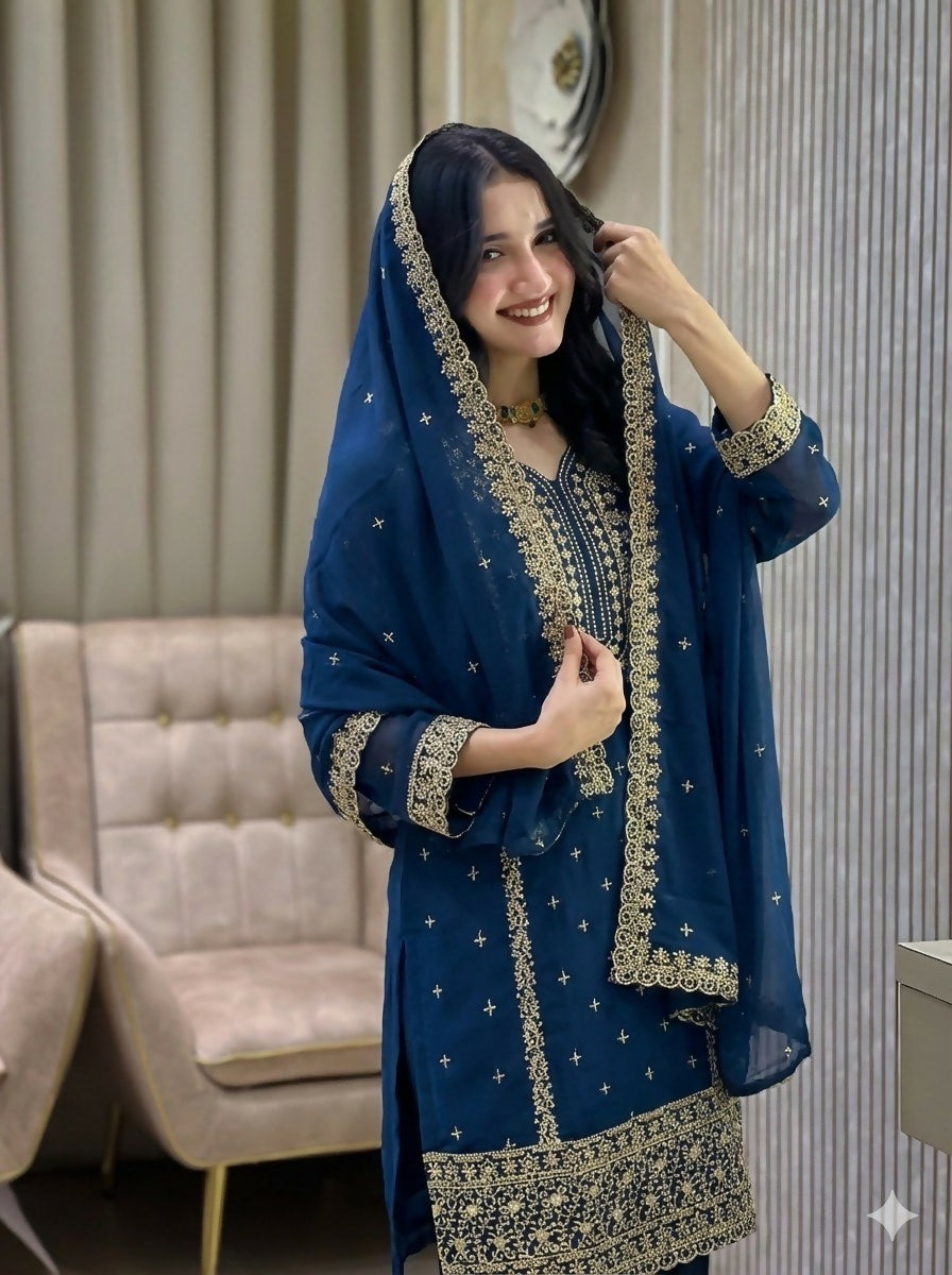 Teeya Creation Blue Color Faux Georgette Embroidery Work Party Wear Salwar Suit