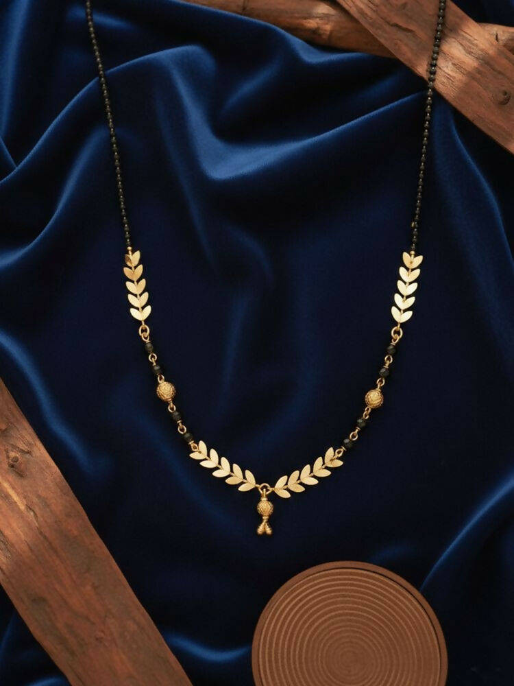 NVR Women Gold Plated Black Beaded Short Design Mangalsutra