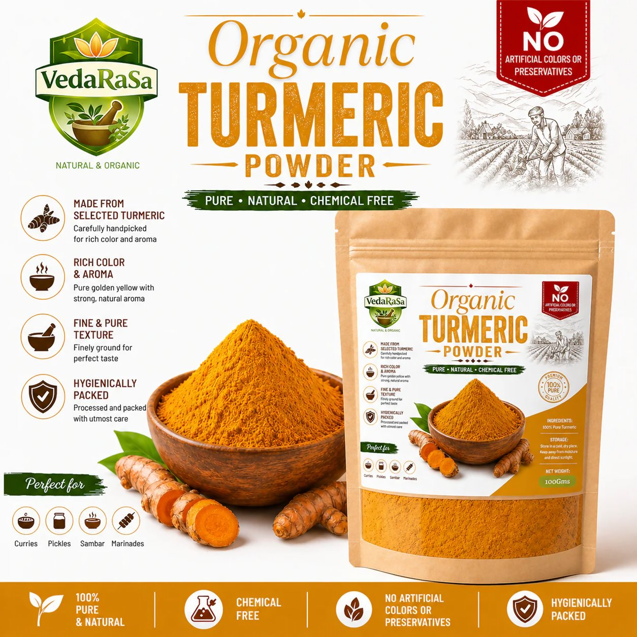 VedaRasa Organic Turmeric Powder Premium Quality