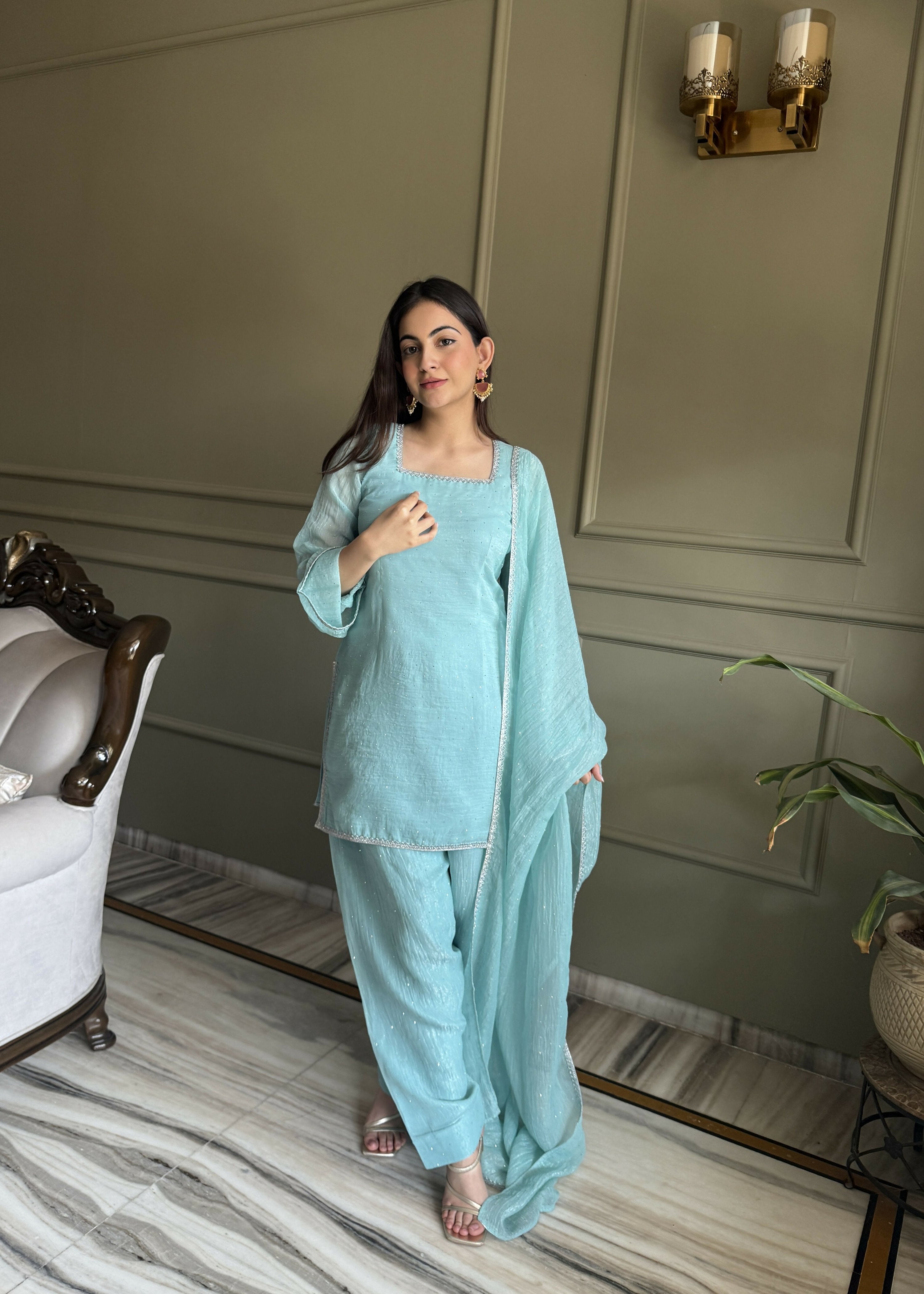 Teeya Creation Sky Color Crunchy Silk Party Wear Salwar Suit