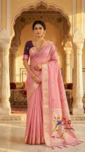 Vastranavya Pink Muga Cotton Meenakari & Munia Weaving Pallu Saree with Contrast Blouse