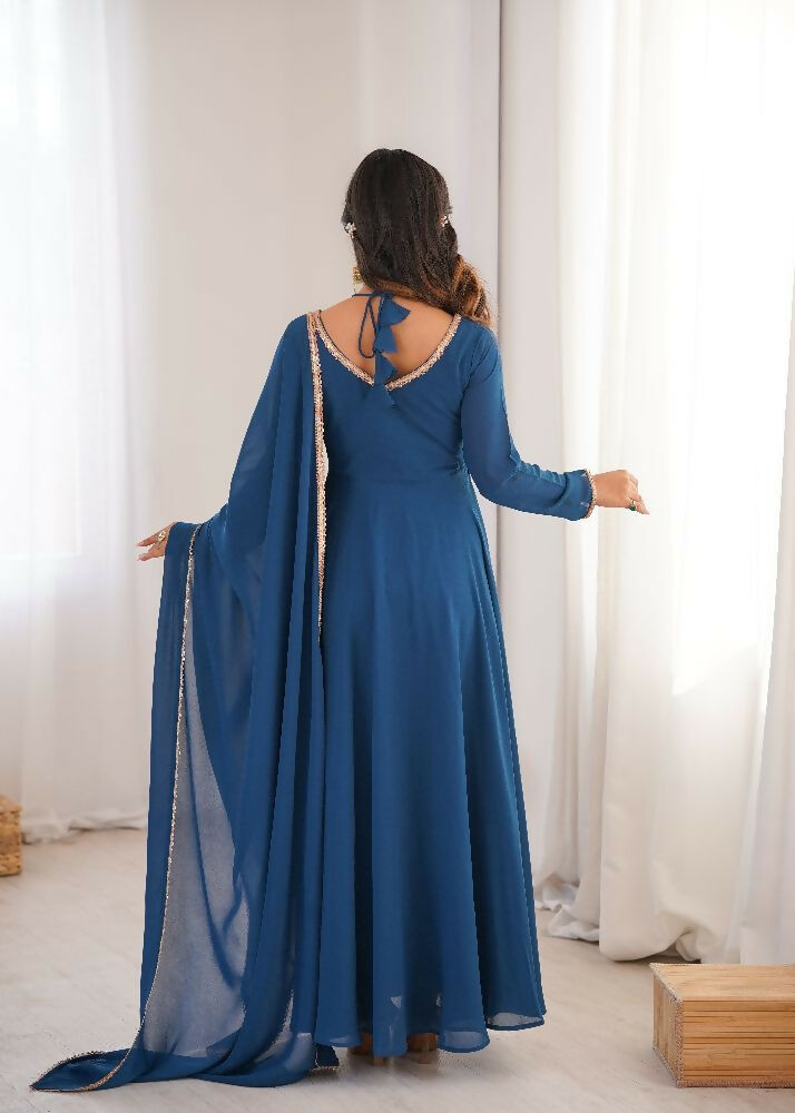 Teeya Creation Blue Faux Georgette Designer Party Wear Long Gown