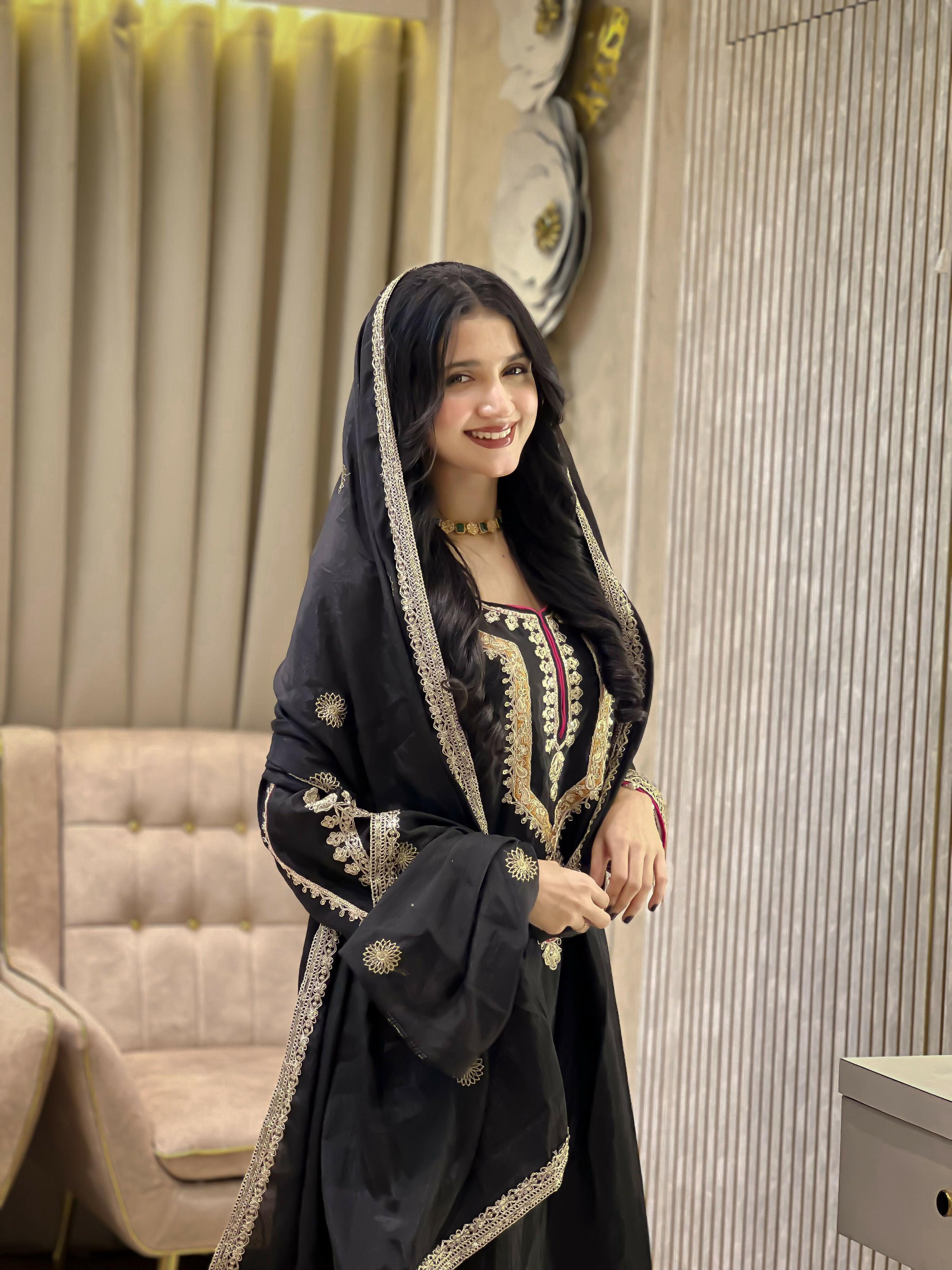 Teeya Creation Black Color Chinon Silk Party Wear Trending Palazzo Set
