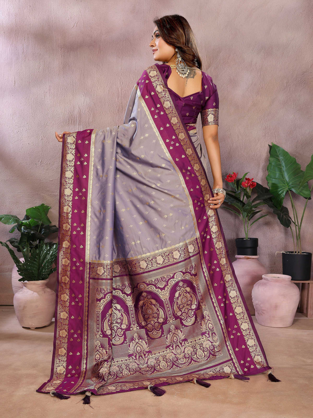 Aastha Fashion Grey Kalamkari Silk Zari Woven Saree