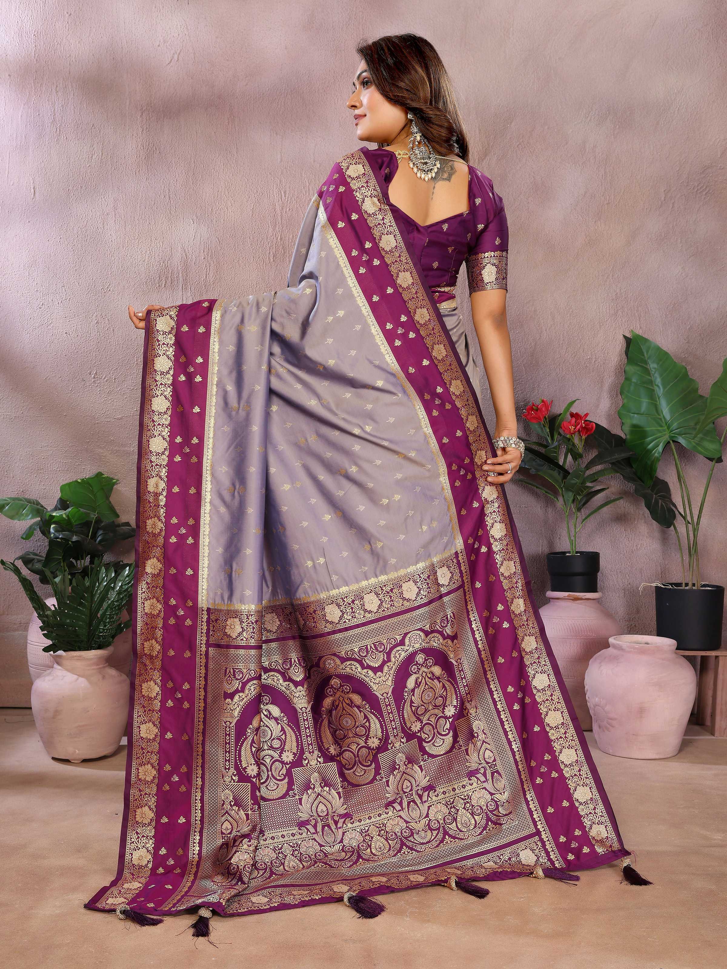 Aastha Fashion Grey Kalamkari Silk Zari Woven Saree