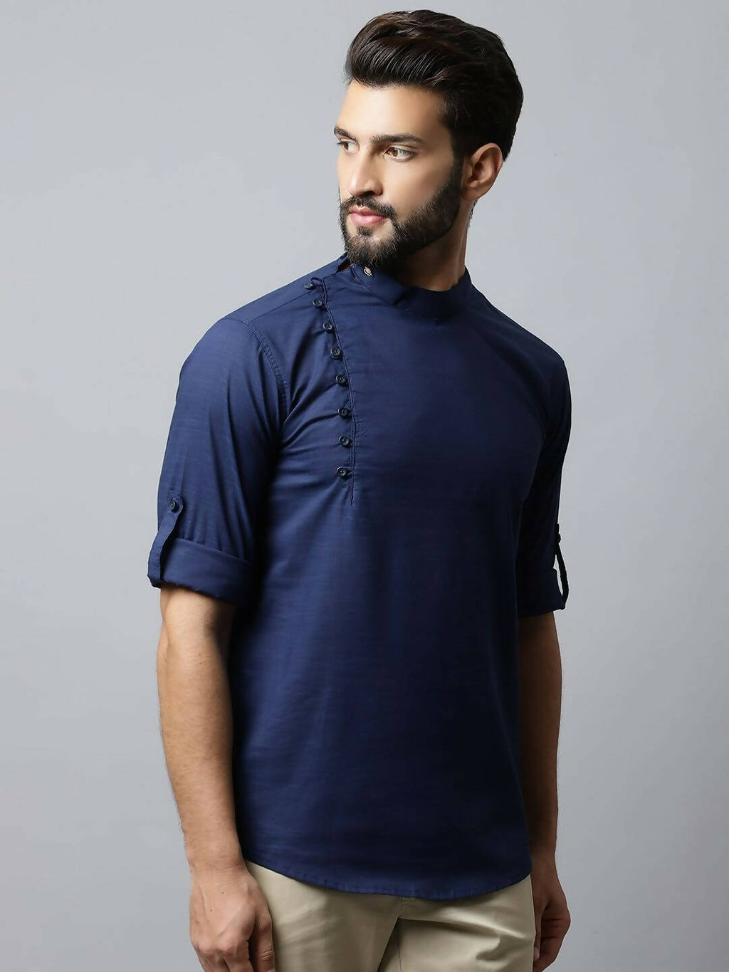 Even Apparels Navy blue Color Viscose Pure Cotton Men's Kurta With Side Placket (SLD1190)