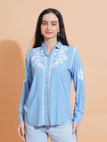 Pahnaz Modal Chikankari Handwork Shirt-Blue