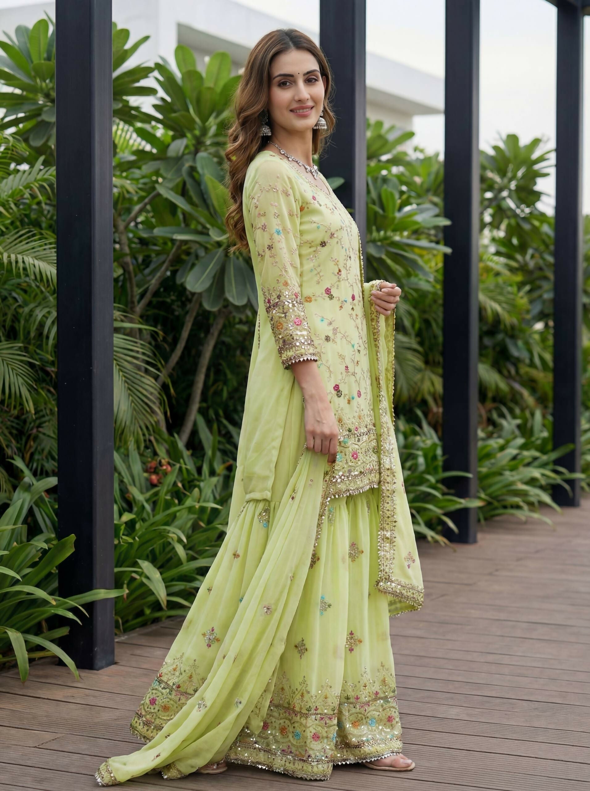 Joban Fashion Pista Georgette Embroidered Sharara Set