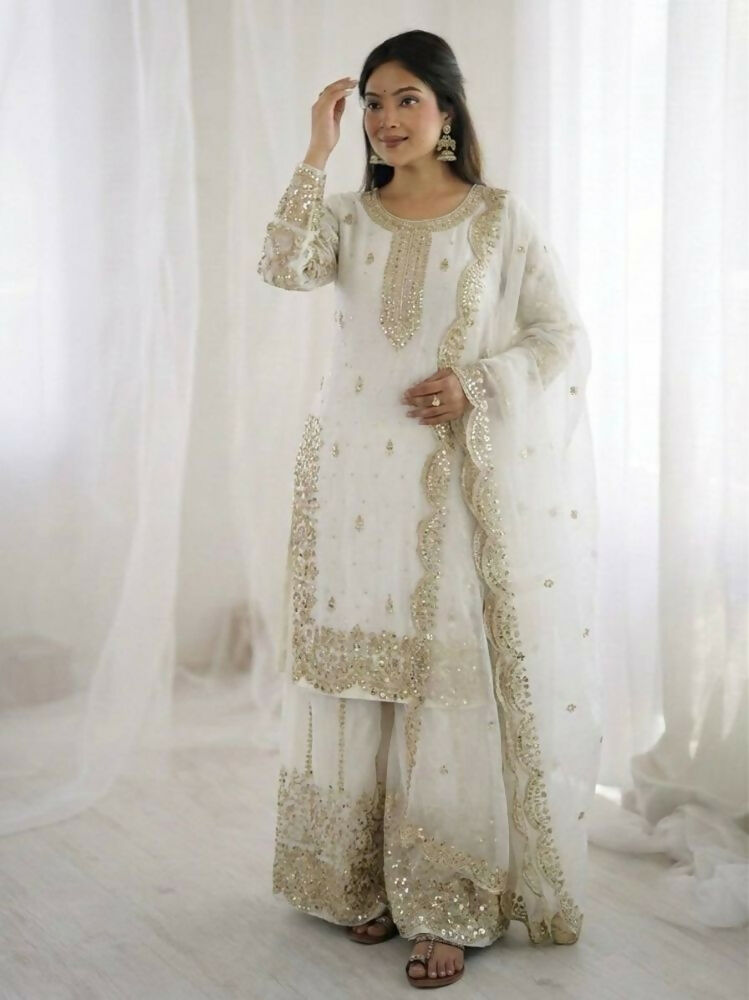 Teeya Creation White Color Fendy Silk Embroidery Work Wedding Wear Salwar Suit