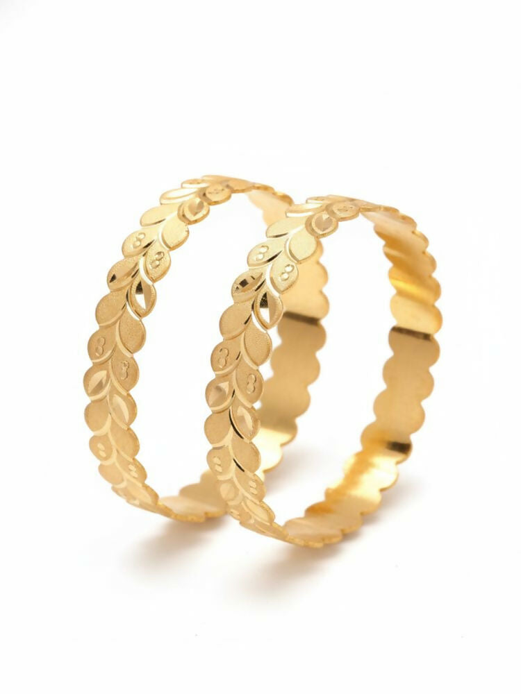 NVR Women Set of 2 Leaf Design Gold Plated Kada Bangle