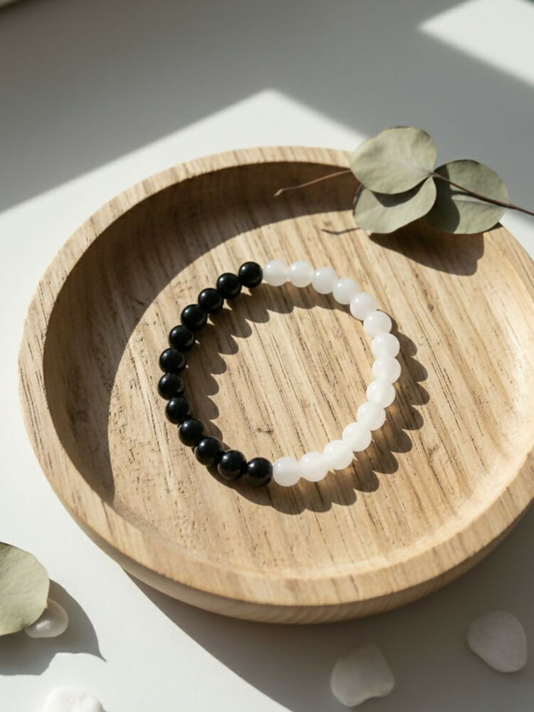 NVR Black & White Crystal Beaded Bracelet for Men & Women
