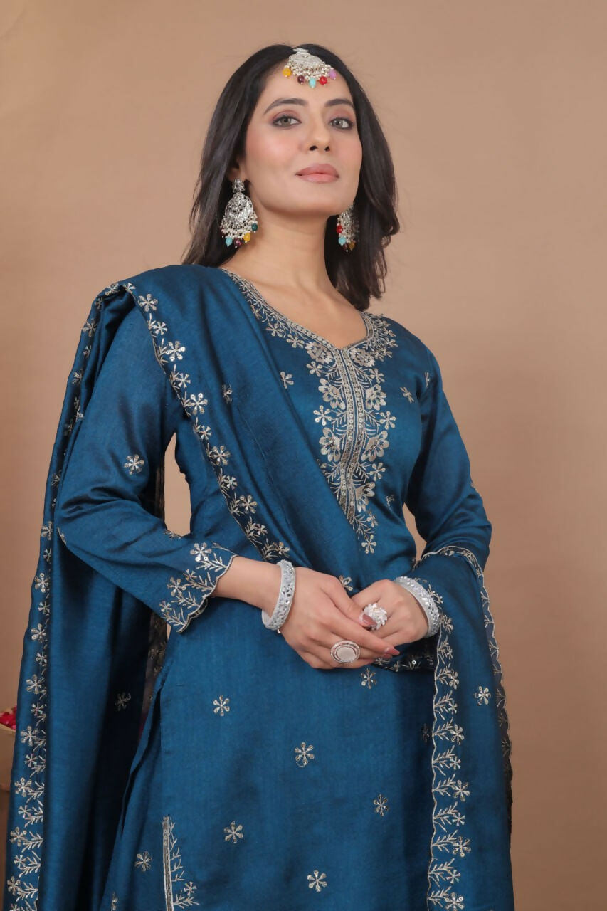 Teeya Creation Blue Color Vichitra Silk Wedding Wear Trending Salwar Suit