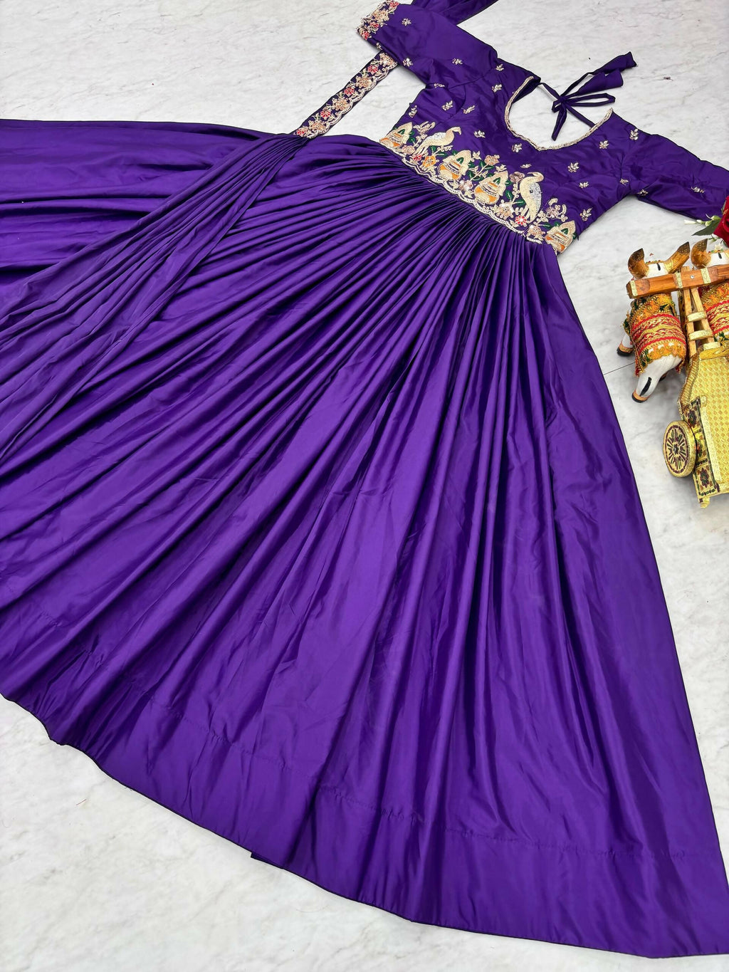 Teeya Creation Womens New Trendy Heavy Cording Sequence & Beads Embroidery Work Purple Gown Set