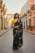 Teeya Creation Black Rangoli Silk Embroidery Work Party Wear Designer Saree