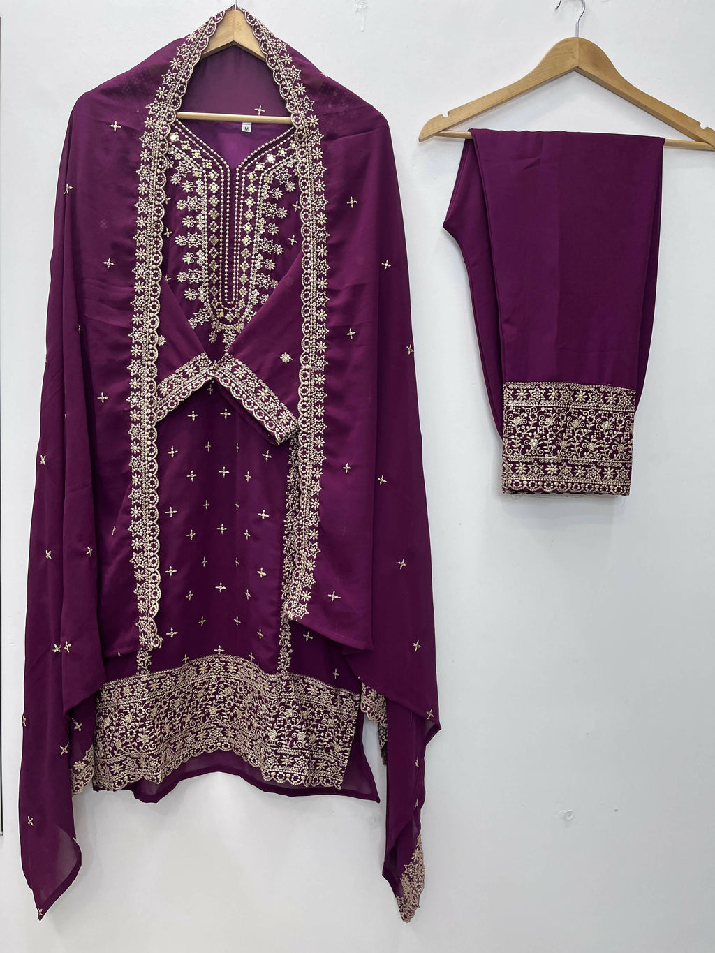 Teeya Creation Wine Color Faux Georgette Embroidery Work Party Wear Salwar Suit