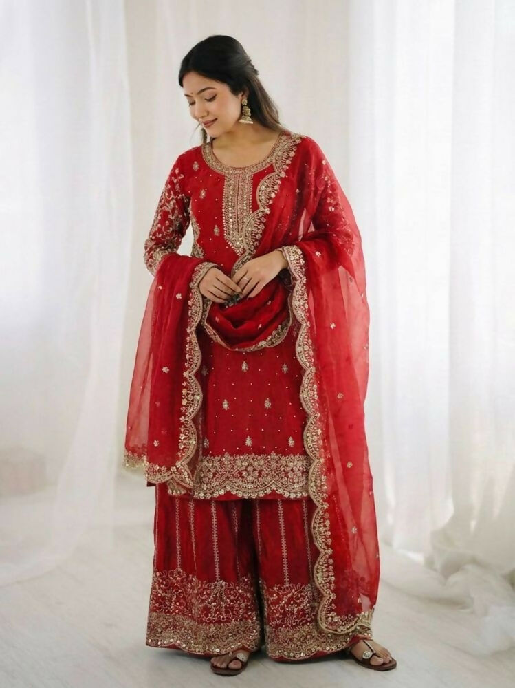 Teeya Creation Red Color Fendy Silk Embroidery Work Wedding Wear Salwar Suit