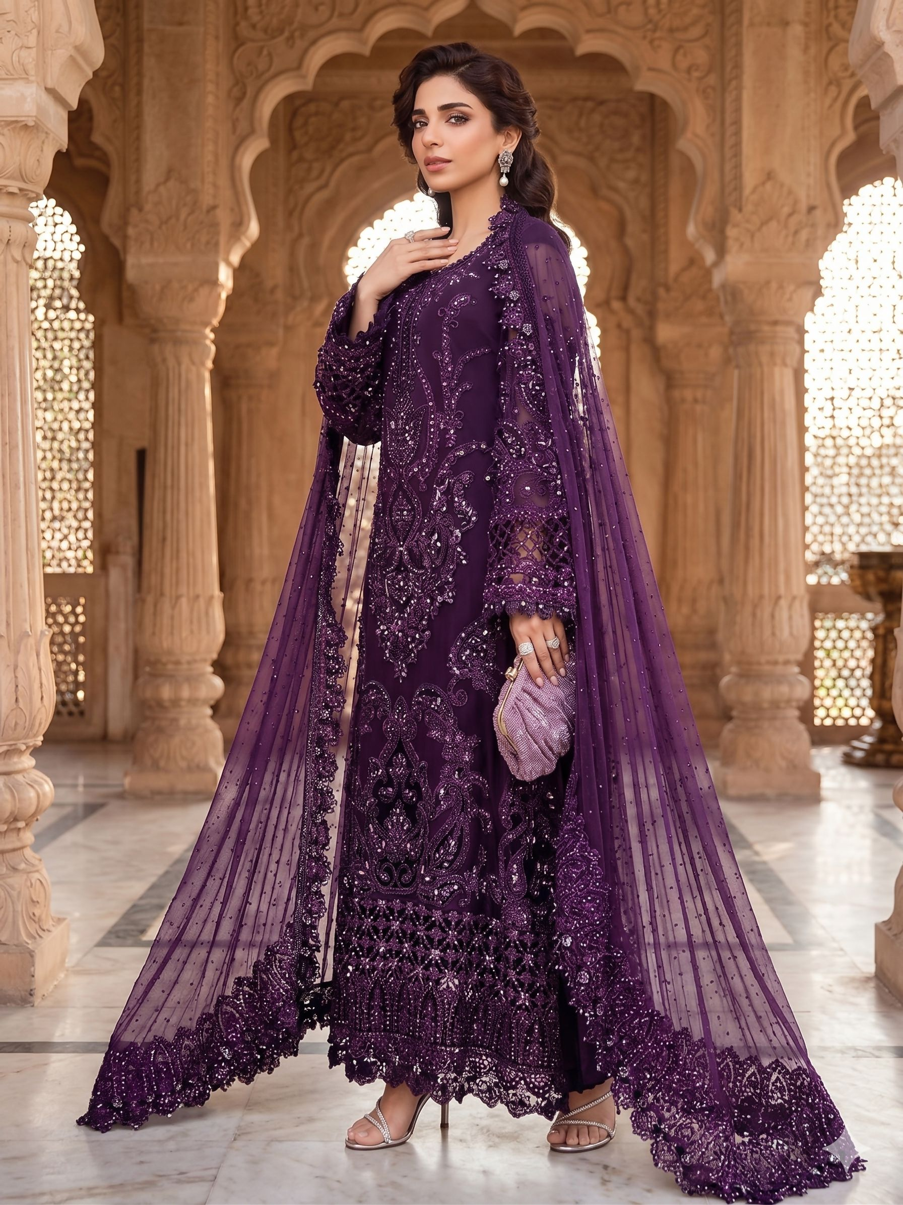 Teeya Creation Womens New Georgette Silk With Heavy Embroiedery With Sequence Work Purple Kurta Set