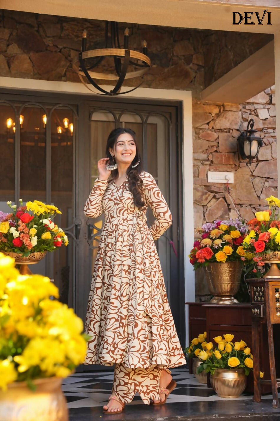 Aayaa Designer Printed Full Flared Suit
