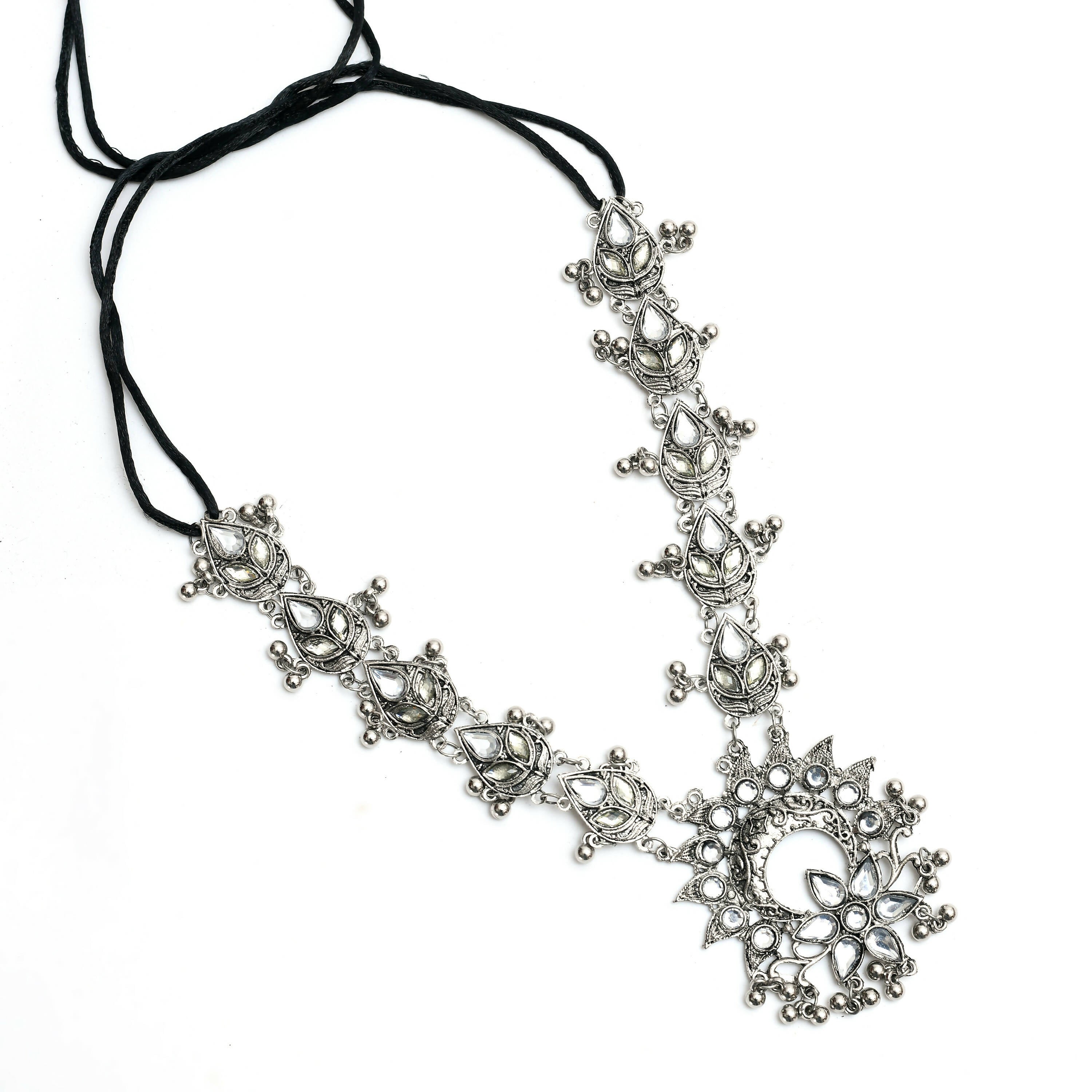 Mominos Fashion Johar Kamal Women Silver-Plated Brass Finish Rani Haar Statement Necklace