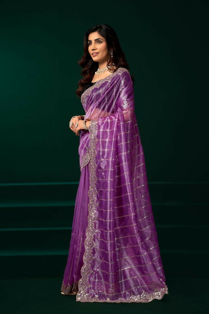 Joban Fashion Lavender Net Party Wear Sarees