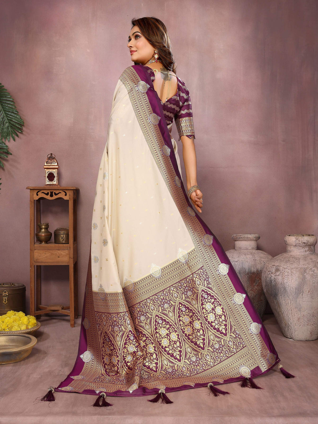 Aastha Fashion Cream Silk Sarees Weaving Saree