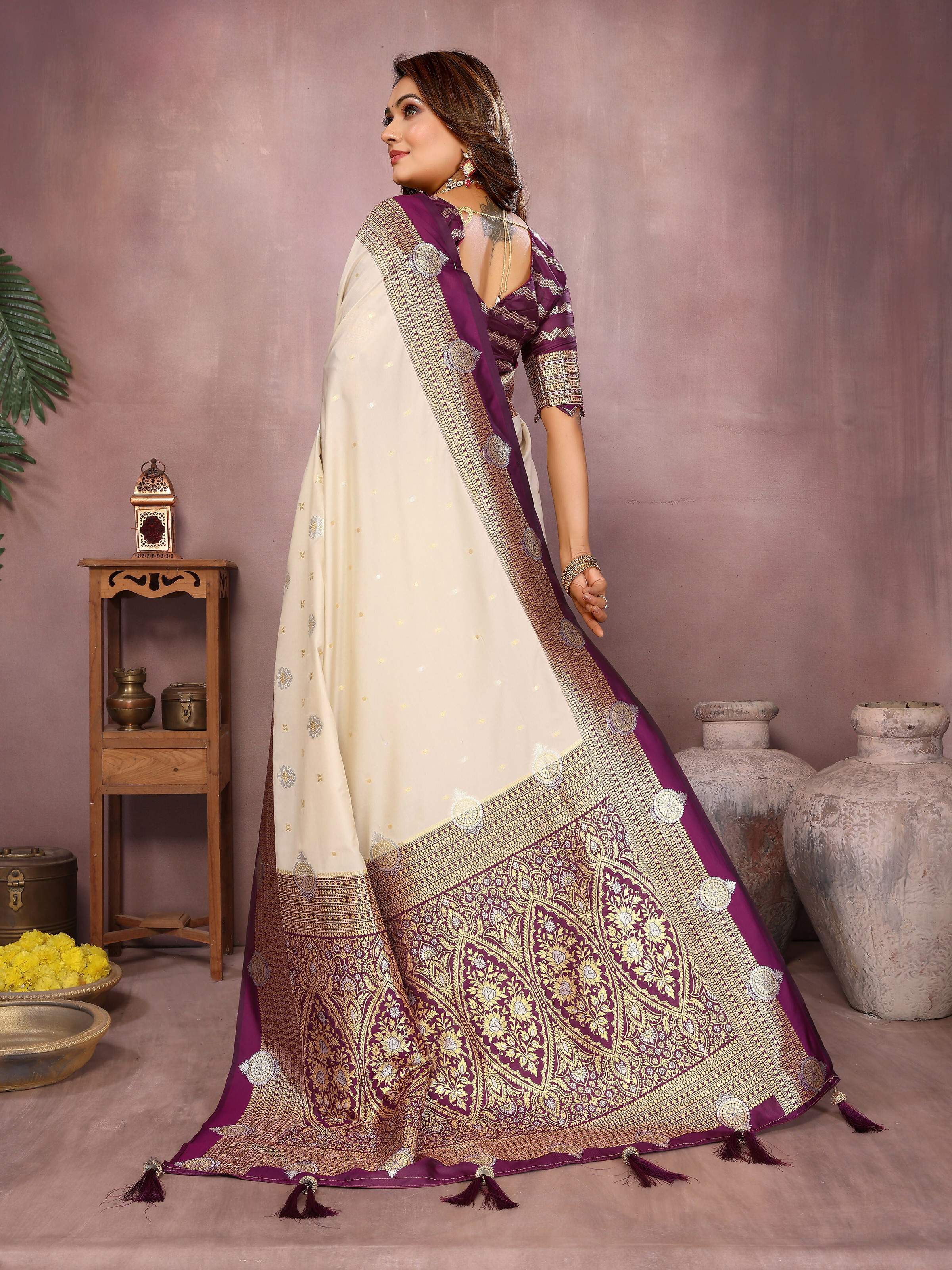 Aastha Fashion Cream Silk Sarees Weaving Saree