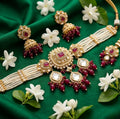 Jewel City Handcrafted Kundan & Pearl Choker Set - Traditional Gold-Plated Bridal Jewelry with Maroon Accents for Weddings