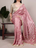 Vastranavya Salmon Tussar Silk Printed Saree with Unstitched Blouse