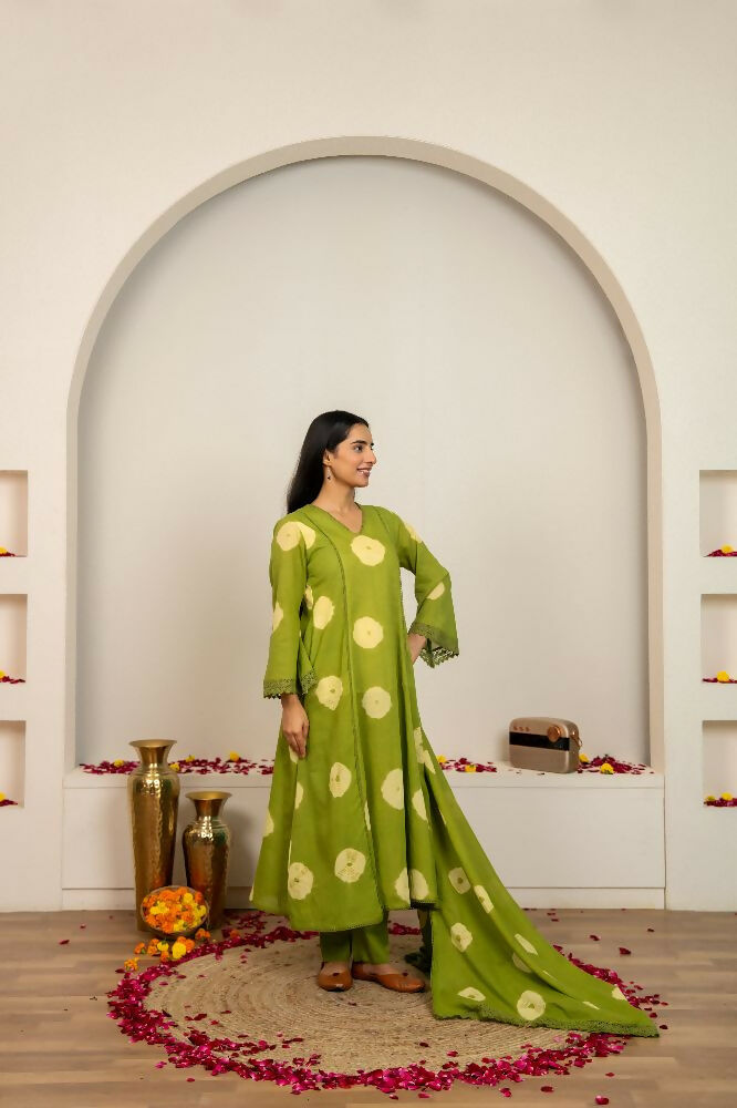 Joban Fashion Green Tie & Dye Cotton Suit Set