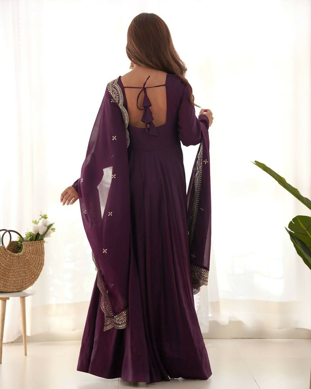 Lehenga Mart Designer Anarkali Suit With Kurta, Pant, Dupatta For Women-Wine
