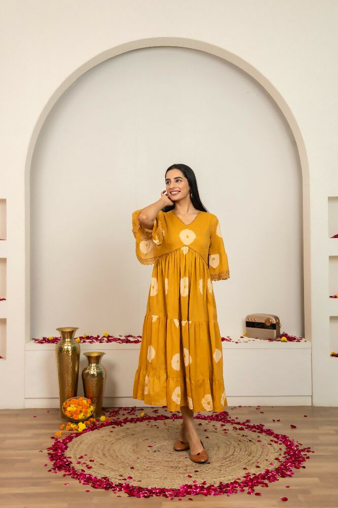 Joban Fashion Mustard Yellow Tie & Dye Cotton Dress