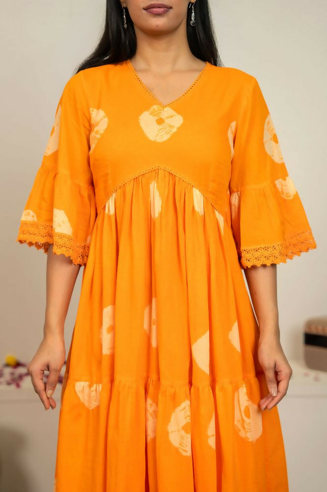 Joban Fashion Orange Tie & Dye Cotton Dress