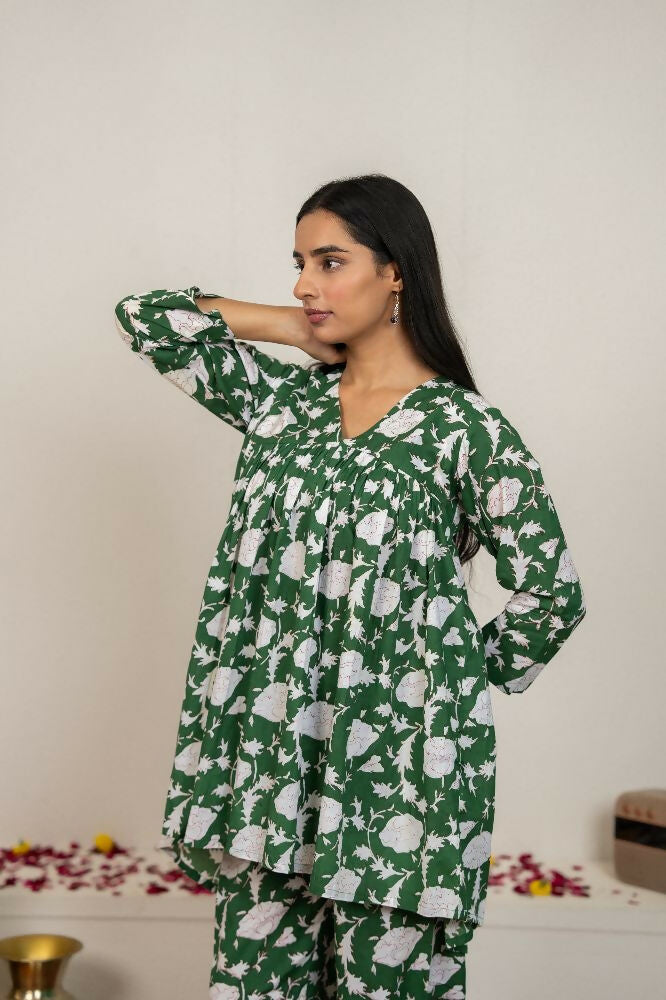 Joban Fashion Green Hand Block Printed Cotton Co-Ord Set