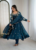 Teeya Creation Morepeach Color Crunchy Silk Embroidery Work Wedding Wear Gown