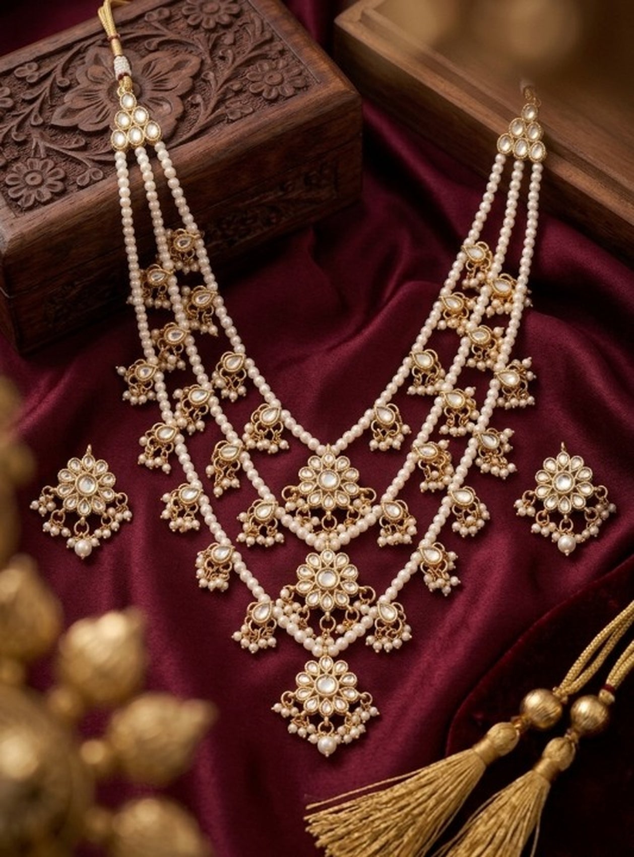 Jewel City Traditional Kundan & Pearl Layered Necklace Set - Handcrafted Ethnic Jewellery for Weddings