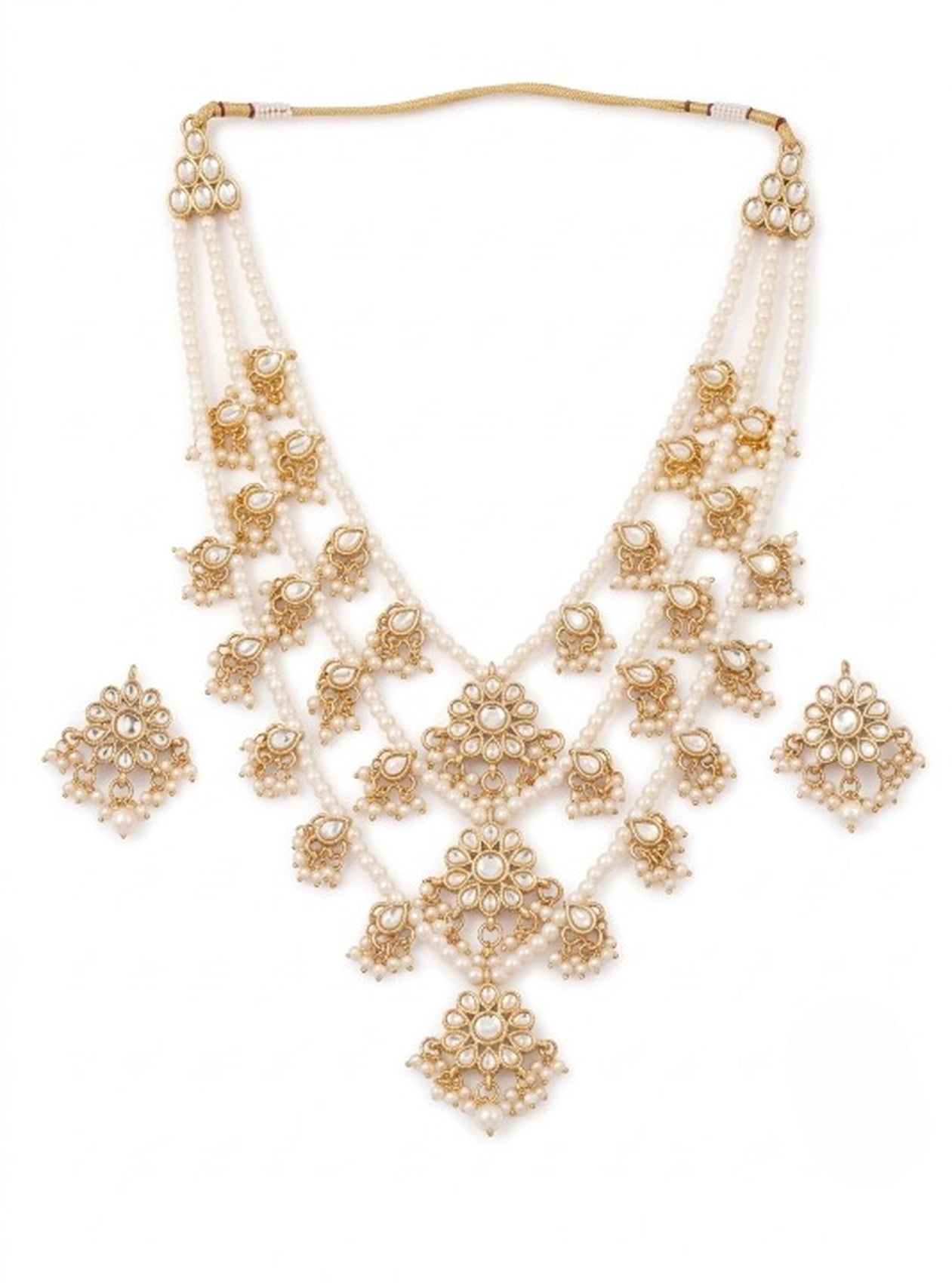 Jewel City Traditional Kundan & Pearl Layered Necklace Set - Handcrafted Ethnic Jewellery for Weddings