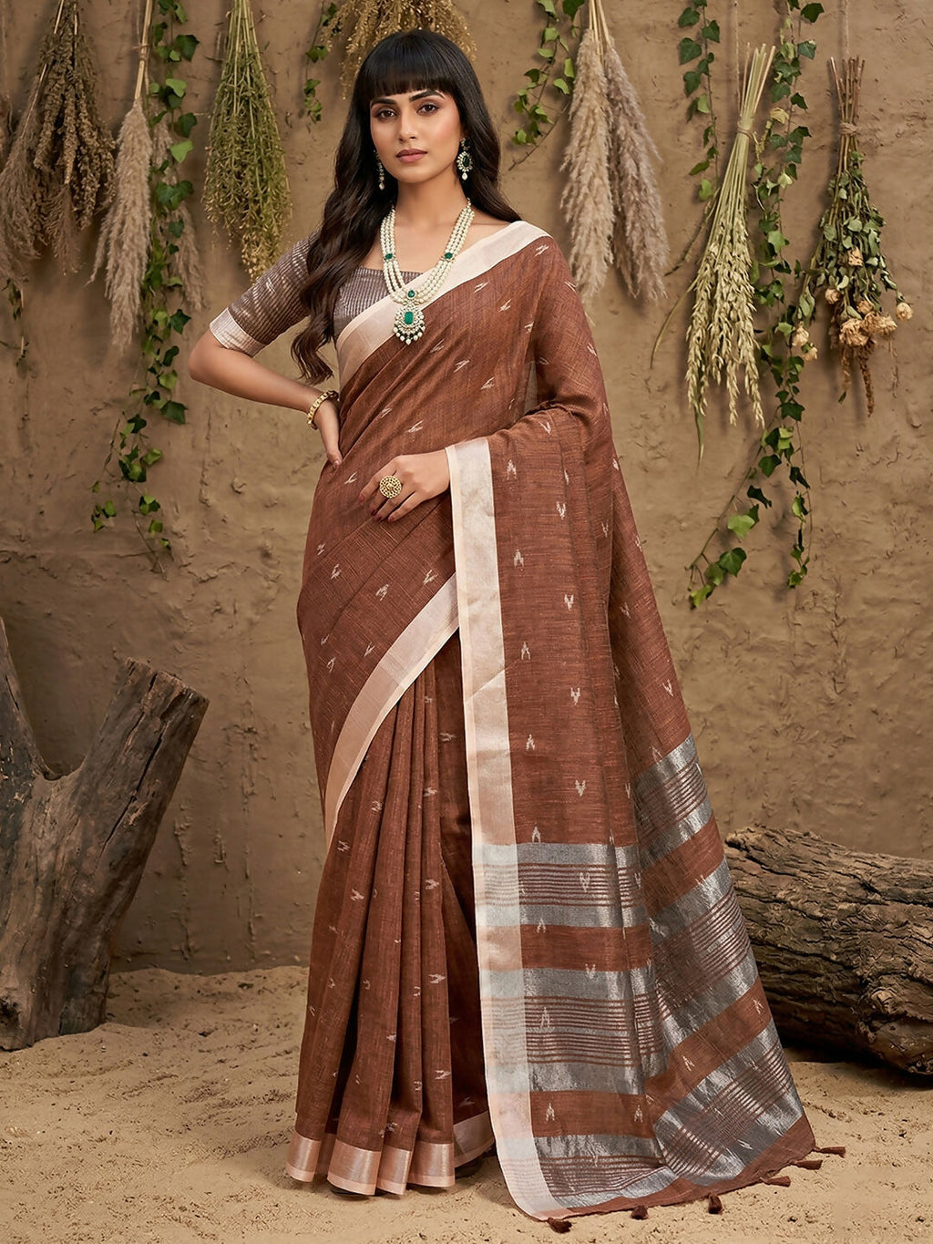 Shree Shyam Fashion Brown Linen Cotton Saree